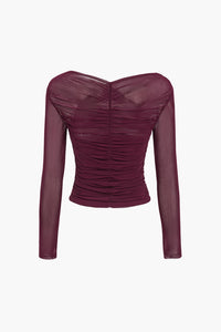 Dames mesh top met ruches en lange mouwen – transparant & elegant – Sorellia