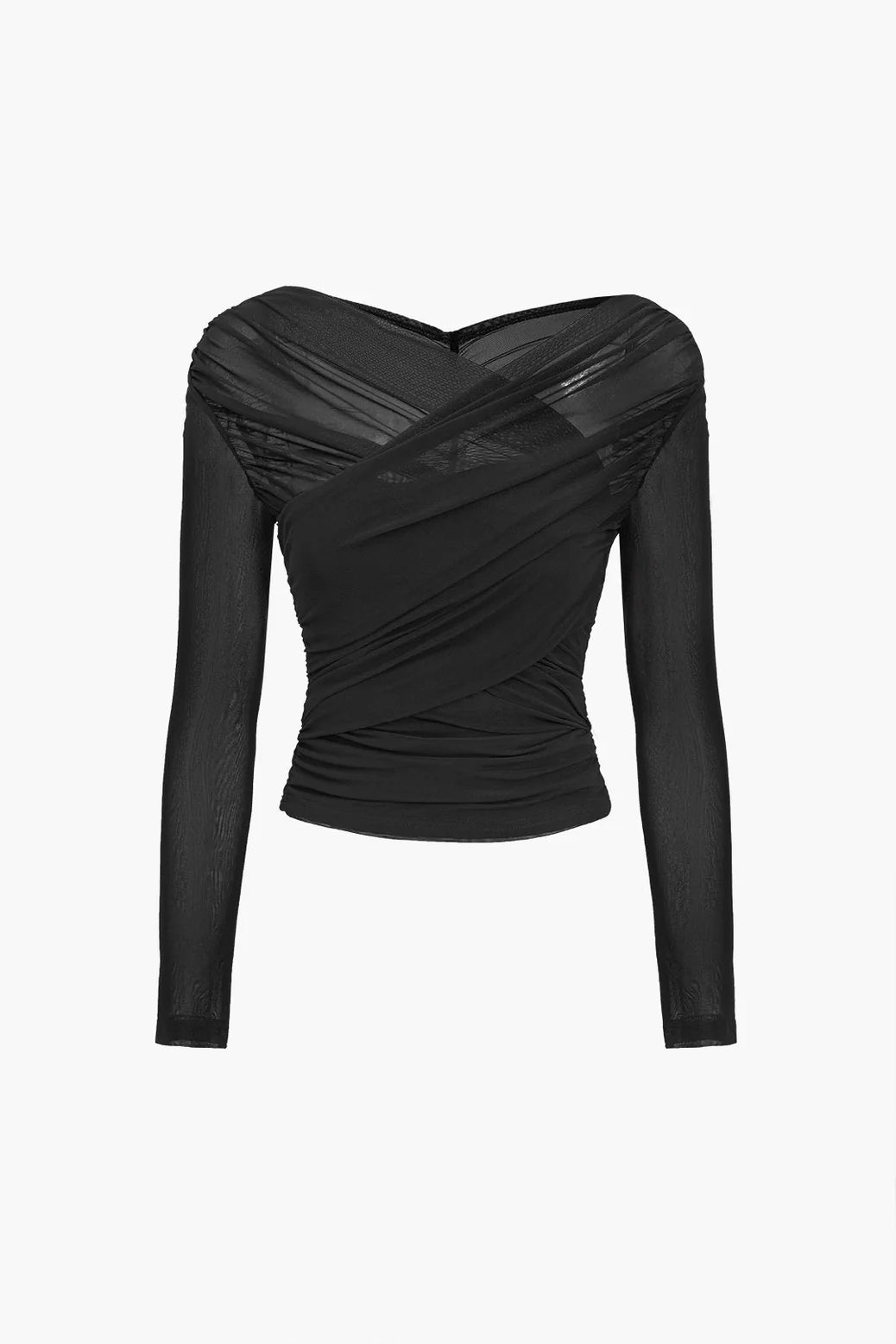 Dames mesh top met ruches en lange mouwen – transparant & elegant – Sorellia