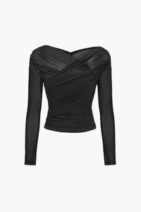 Dames mesh top met ruches en lange mouwen – transparant & elegant – Sorellia