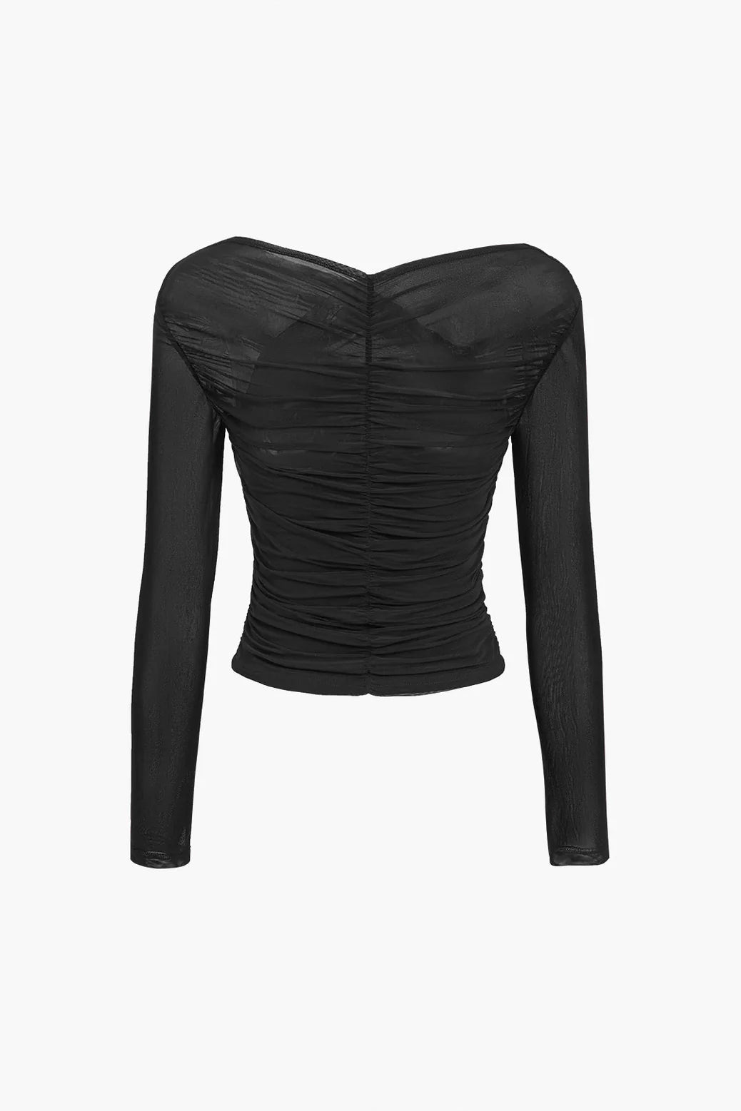 Dames mesh top met ruches en lange mouwen – transparant & elegant – Sorellia