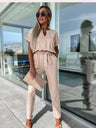 Jumpsuit met V-hals, Korte Mouwen en Wijde Pijpen – Elegant & Comfortabel – Sylvanne