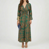 A-lijn Maxi Jurk met Botanische Print en Diepe V-hals – Elegant & Feestelijk – Sylvaure
