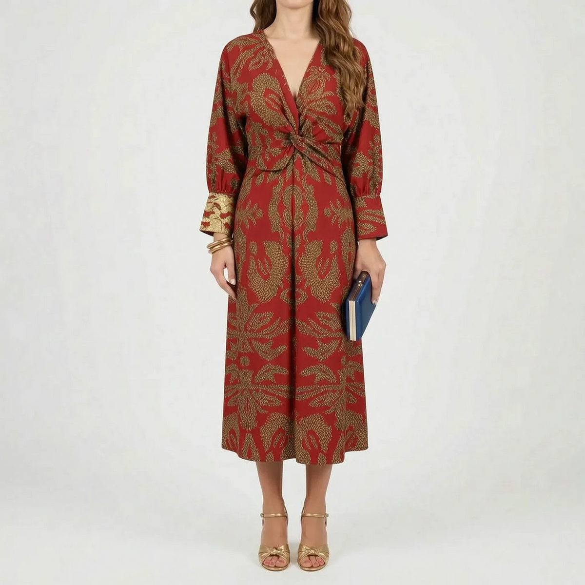 A-lijn Maxi Jurk met Botanische Print en Diepe V-hals – Elegant & Feestelijk – Sylvaure