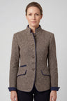 Taupe Getailleerde Dames Blazer met Contrastbiezen en Klepzakken
