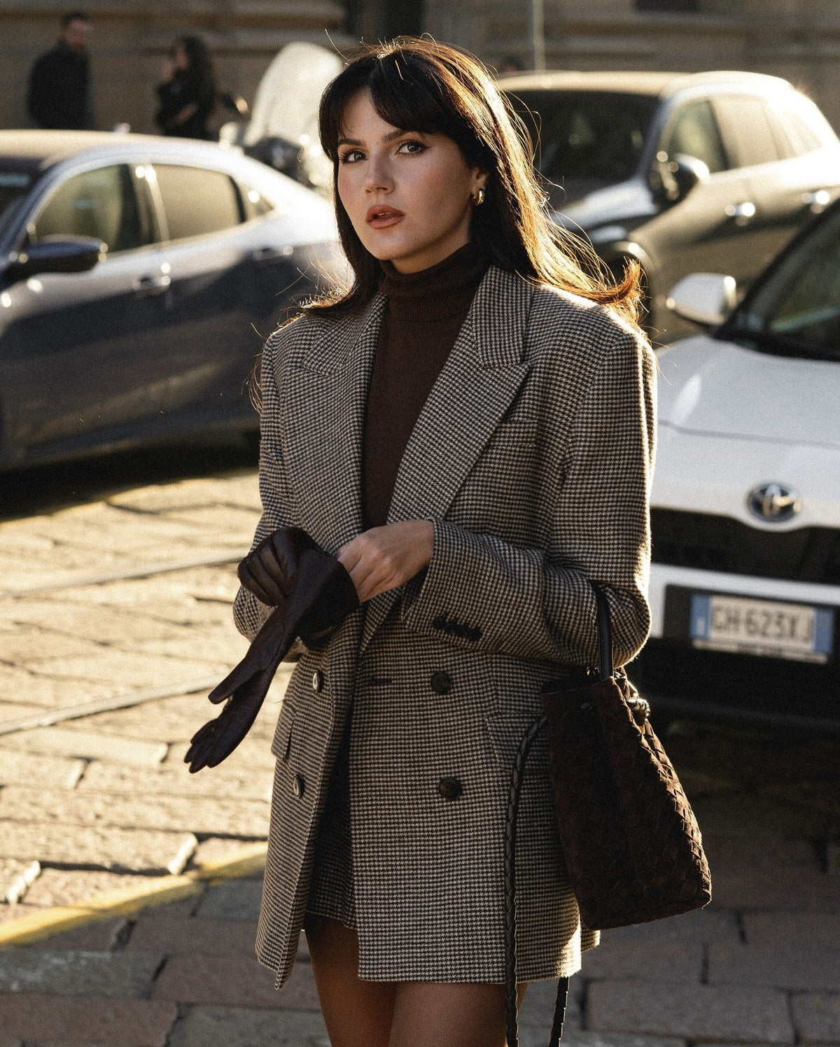 Pied-de-poule damesset met blazer met lange mouwen
