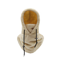 Teddy balaclava dames in beige met trekkoord en hoge halskraag