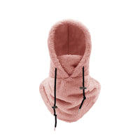 Teddy balaclava dames in roze met trekkoord en hoge halskraag