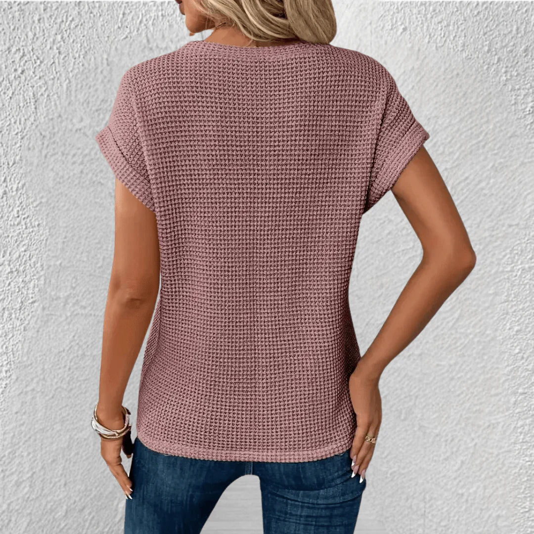 Gebreide Top met Twist-Detail en Wafelstructuur – Comfortabel & Speels – Tressine