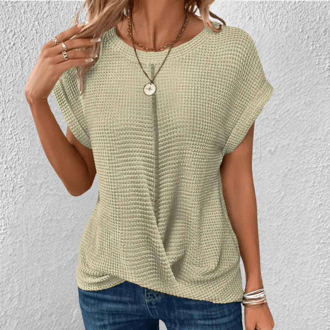 Gebreide Top met Twist-Detail en Wafelstructuur – Comfortabel & Speels – Tressine