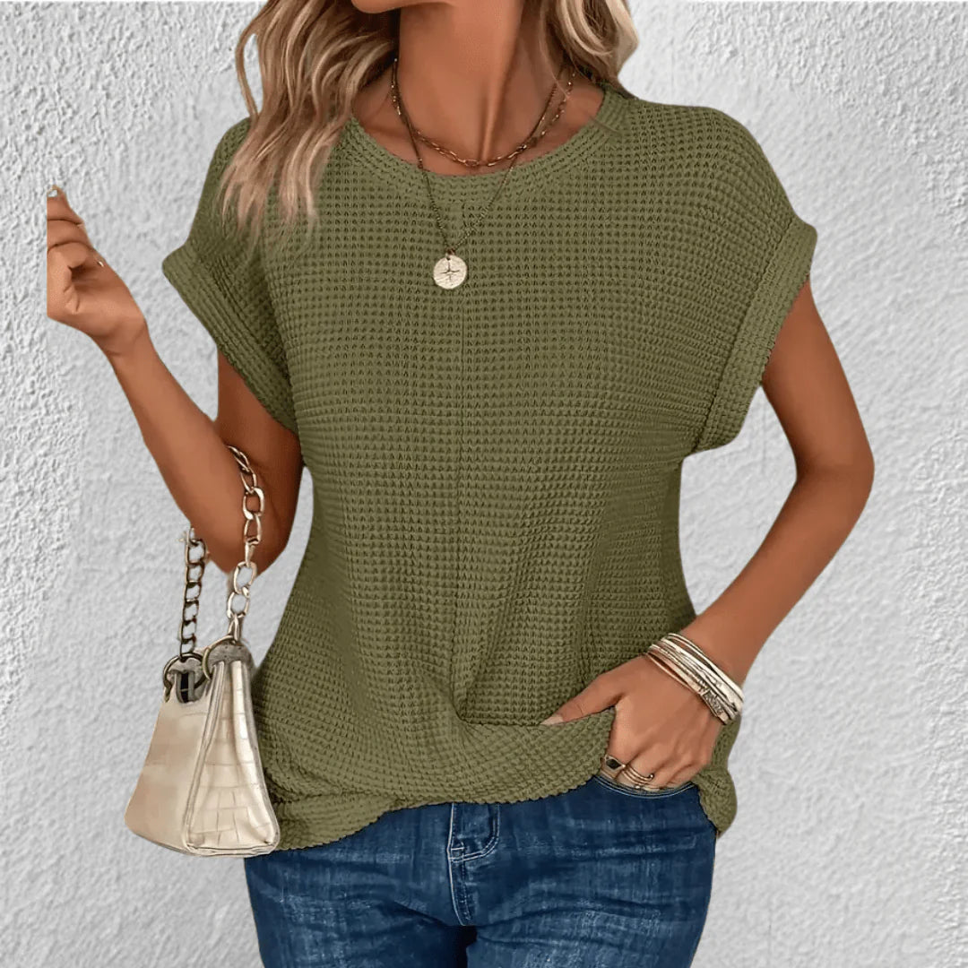Gebreide Top met Twist-Detail en Wafelstructuur – Comfortabel & Speels – Tressine