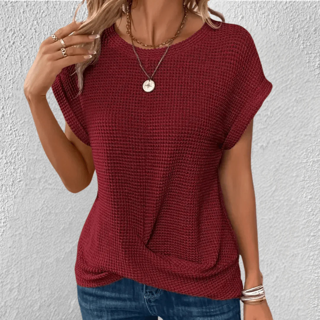 Gebreide Top met Twist-Detail en Wafelstructuur – Comfortabel & Speels – Tressine