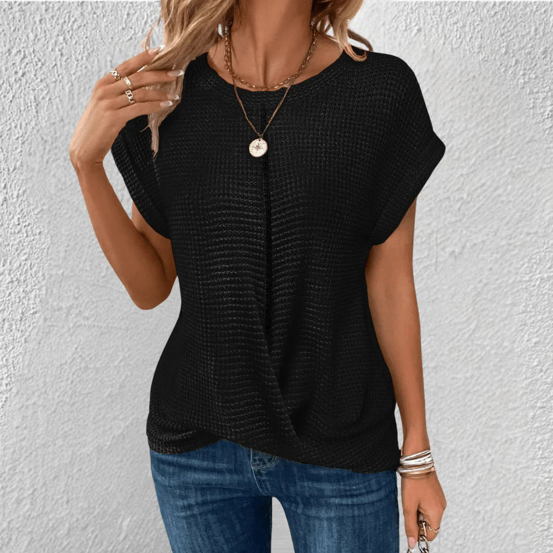Gebreide Top met Twist-Detail en Wafelstructuur – Comfortabel & Speels – Tressine