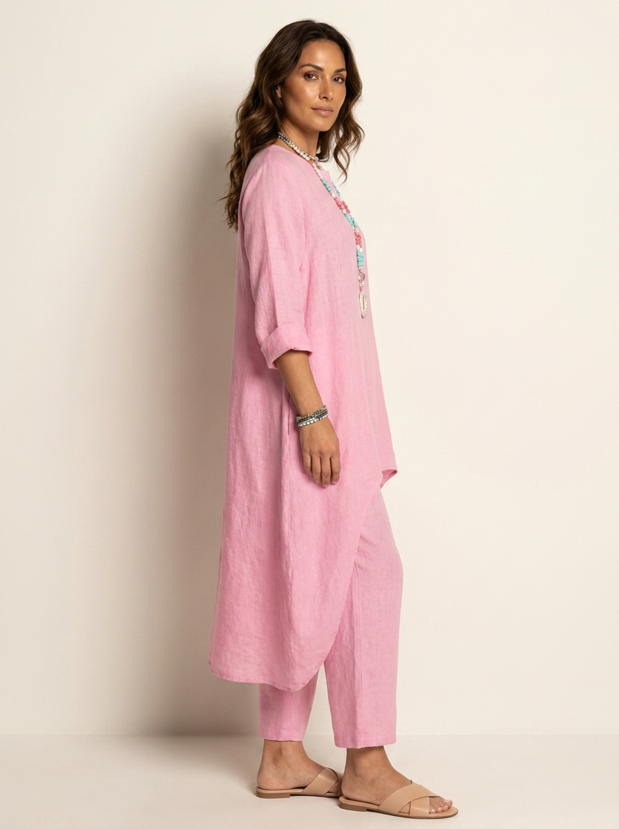 Roze tuniekset met broek van opzij