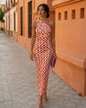 Asymmetrische Midi Jurk met Eén Blote Schouder en Geometrische Print – Elegant & Modern – Vaëlle