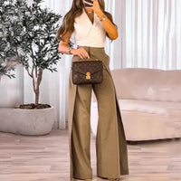 Bruine High Waist Broek met Wijde Pijpen en Soepele Val – Elegant & Veelzijdig – Valérine