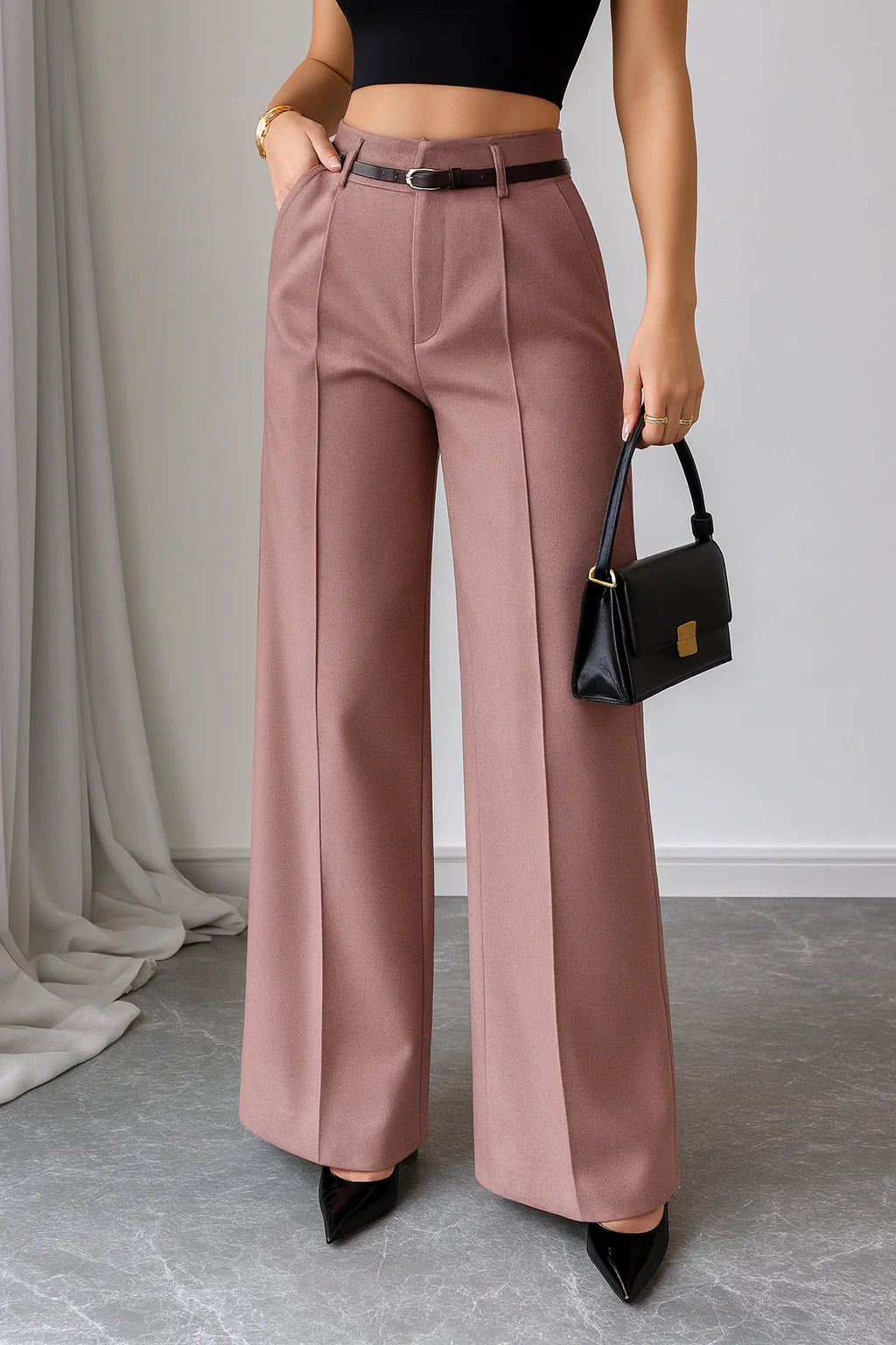 High-Waist Straight-Leg Broek met Regular Fit – Elegant & Veelzijdig – Veerle