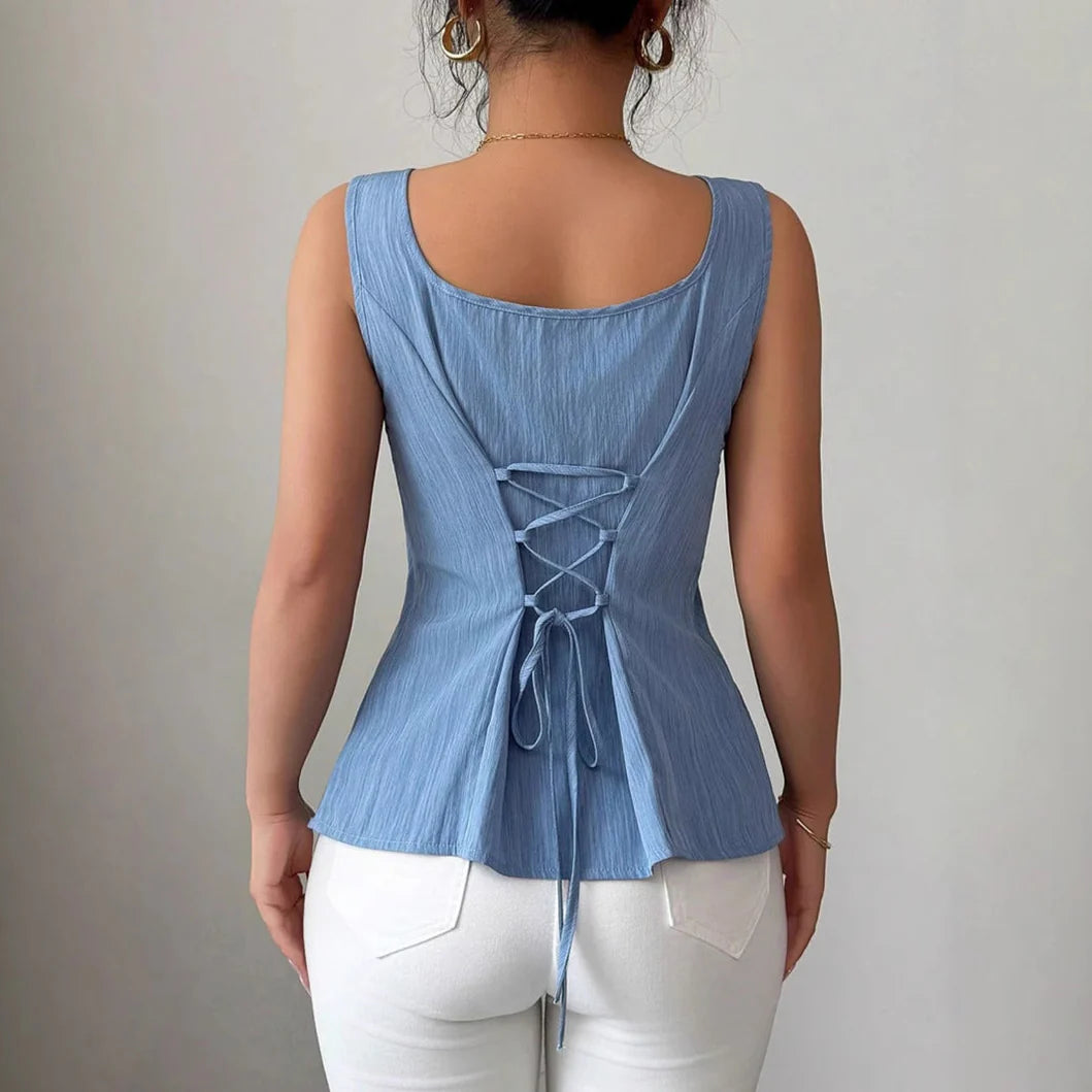 Dames mouwloze peplum top met getailleerde snit – vrouwelijk & elegant – Velinore