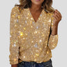 Dames Glitterblouse met V-Hals en Lange Mouwen – Elegant & Sprankelend – Novélya