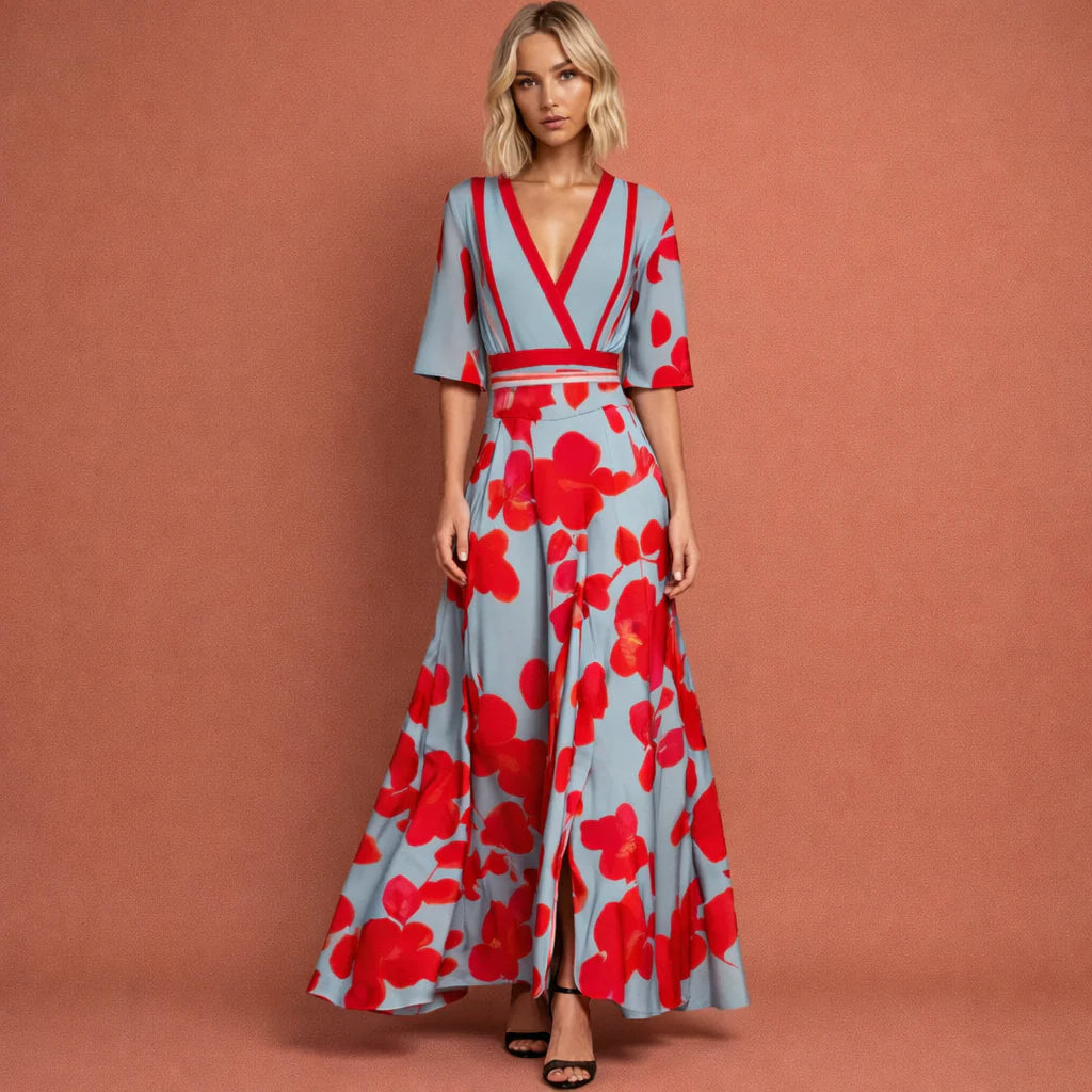 Dames Lange Bloemenjurk met Soepelvallende Pasvorm en Elegante Print – Luchtig & Vrouwelijk – Veylissara