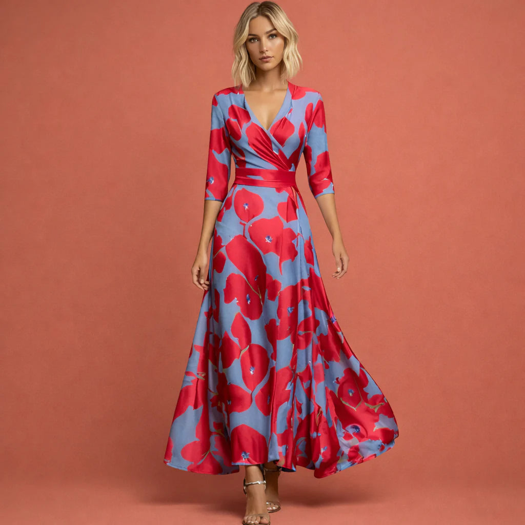 Dames Lange Bloemenjurk met Soepelvallende Pasvorm en Elegante Print – Luchtig & Vrouwelijk – Veylissara