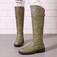 Vintage hoge dames laarzen met gespband en rits in khaki