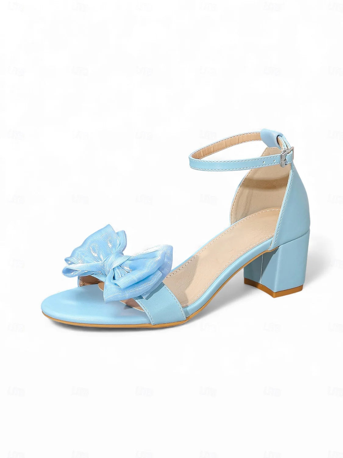 Sandalen met Blokhak, Enkelbandje en Fluwelen Strik – Elegant & Feestelijk – Violette