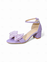 Sandalen met Blokhak, Enkelbandje en Fluwelen Strik – Elegant & Feestelijk – Violette