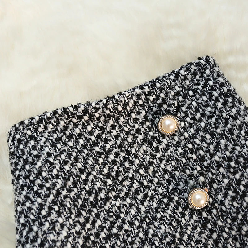 Dames Tweed Rok met Hoge Taille en Elegante Pasvorm – Klassiek & Verfijnd – Virelunea