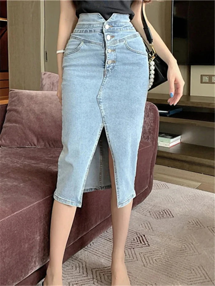 Dames Midi Spijkerrok met Tijdloze Pasvorm en Comfortabele Taille – Casual & Stijlvol – Vynorella