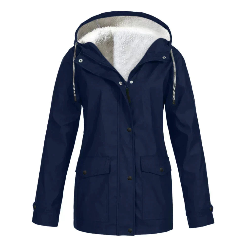 Waterdichte regenjas met teddyvoering voor dames in marineblauw