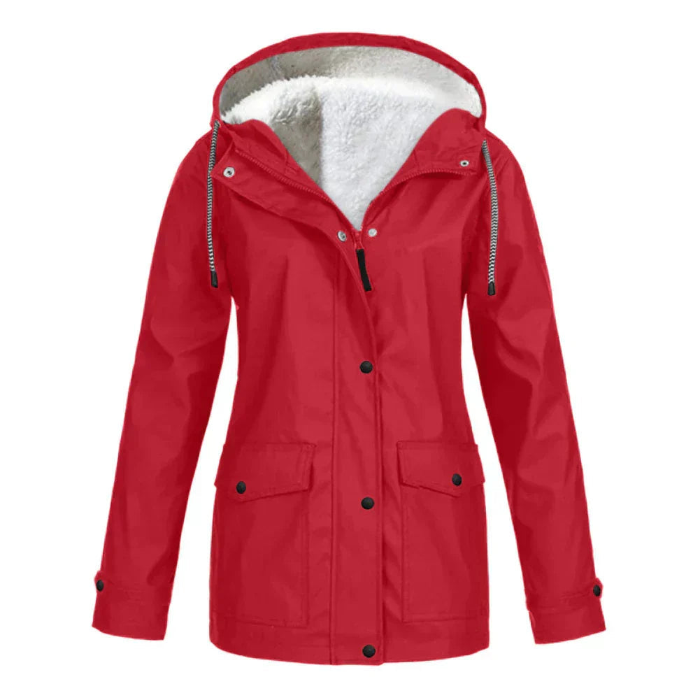 Waterdichte regenjas met teddyvoering voor dames in rood