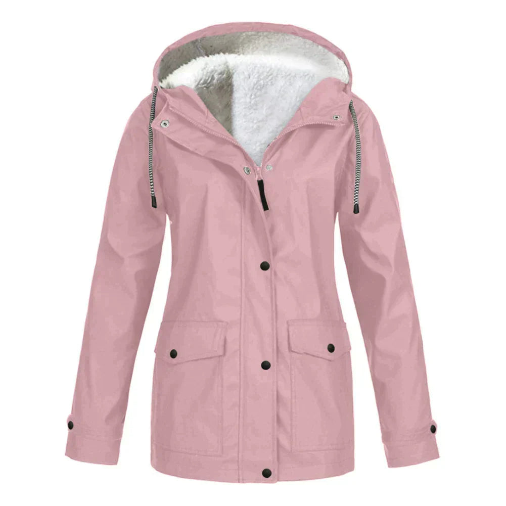 Waterdichte regenjas met teddyvoering voor dames in roze
