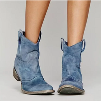 Slouchy western enkellaarsjes dames in blauwe suèdelook met lage hak