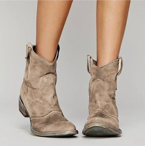 Slouchy Western Dames Enkellaarsjes met Suèdelook en Lage Hak