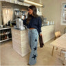Wide Leg Dames Jeans met Sterren Patches en Studs