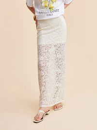 Beige Semi-Transparante Kanten Maxi Rok – Elegant & Flatterend – Wikke