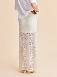 Beige Semi-Transparante Kanten Maxi Rok – Elegant & Flatterend – Wikke