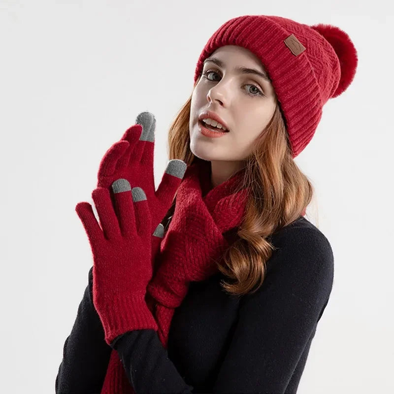 Bordeaux winterset dames met touchscreen vingertoppen