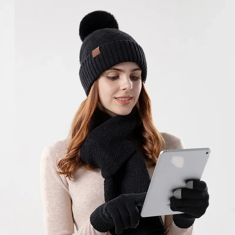 Winterset dames in zwart met touchscreen handschoenen