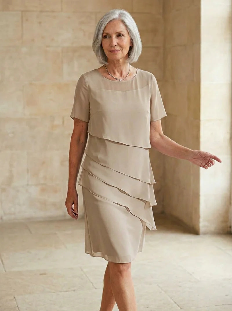 Midi Jurk met Ronde Hals en Gelaagde Zoom – Elegant & Luchtig – Xavélora