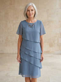 Midi Jurk met Ronde Hals en Gelaagde Zoom – Elegant & Luchtig – Xavélora