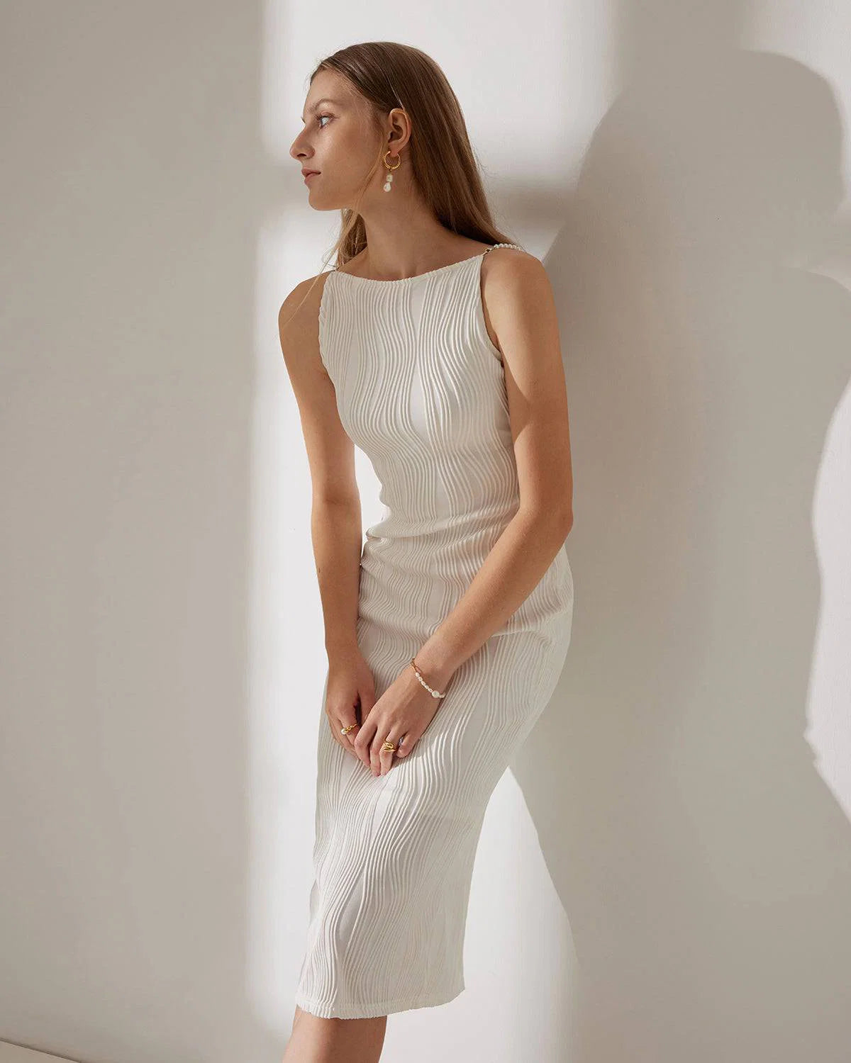 Cami Maxi Jurk met Structuur – Elegant & Verfijnd – Xélianne