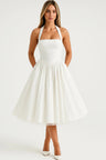 Dames Halter Midi Jurk met A-Lijn Pasvorm – Elegant & Feestelijk – Ysavélora