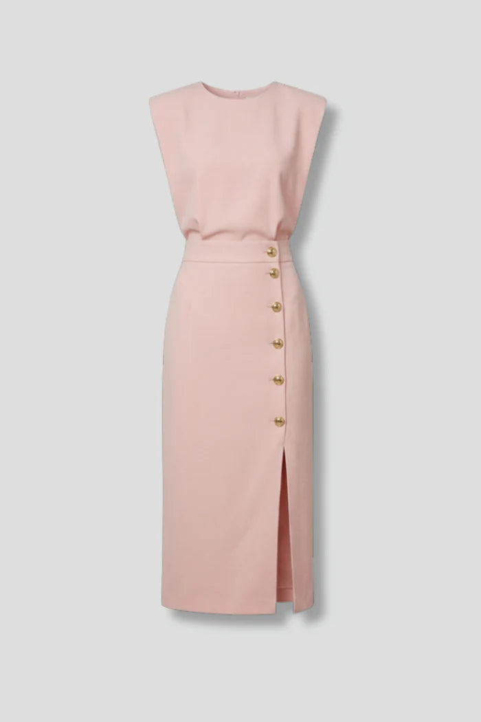 Midi Jurk met Ronde Hals en Knopensplit – Elegant & Tijdloos – Ysavérine