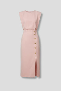 Midi Jurk met Ronde Hals en Knopensplit – Elegant & Tijdloos – Ysavérine