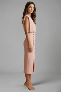 Midi Jurk met Ronde Hals en Knopensplit – Elegant & Tijdloos – Ysavérine