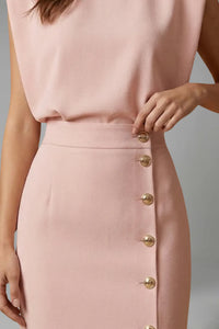 Midi Jurk met Ronde Hals en Knopensplit – Elegant & Tijdloos – Ysavérine