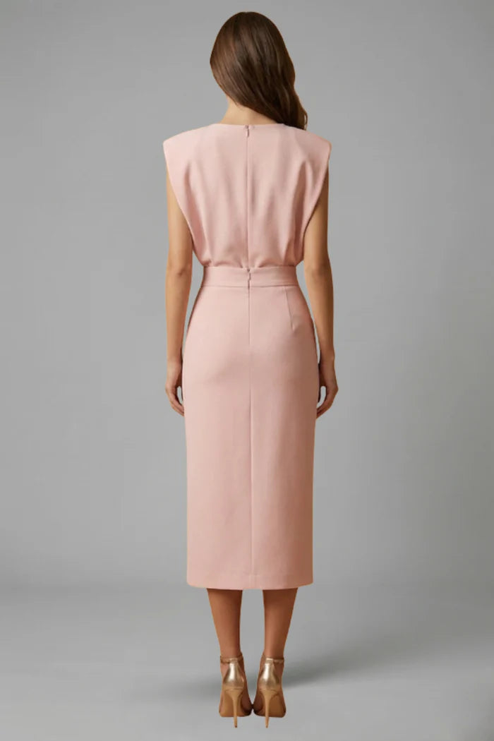 Midi Jurk met Ronde Hals en Knopensplit – Elegant & Tijdloos – Ysavérine