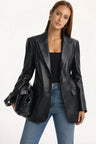 Dames Faux Leren Blazer met Getailleerde Pasvorm – Luxe & Tijdloos – Ysélianne