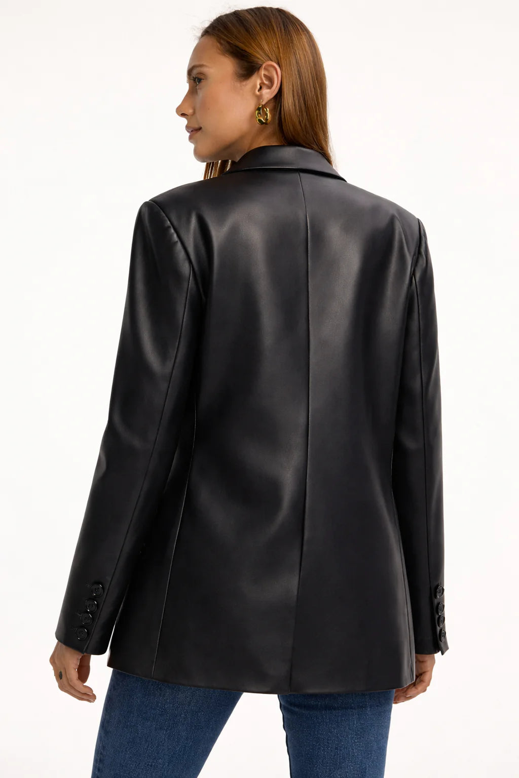 Dames Faux Leren Blazer met Getailleerde Pasvorm – Luxe & Tijdloos – Ysélianne
